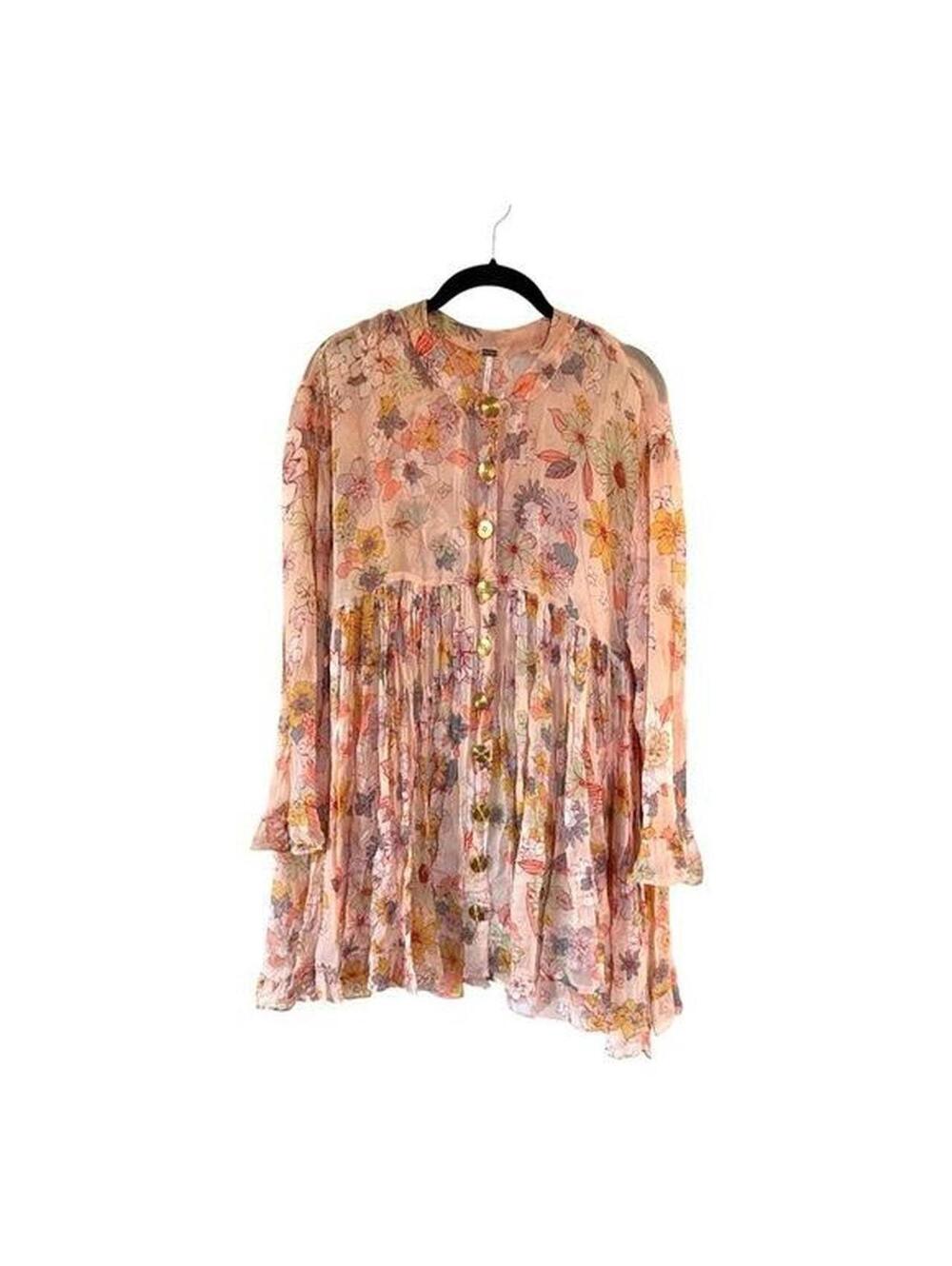 Vintage Free People floral babydoll dress with button-up front and ruffle hem